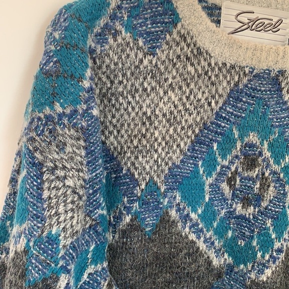 VINTAGE CREWNECK PATTERNED UNISEX SWEATER SIZE L - Picture 5 of 7
